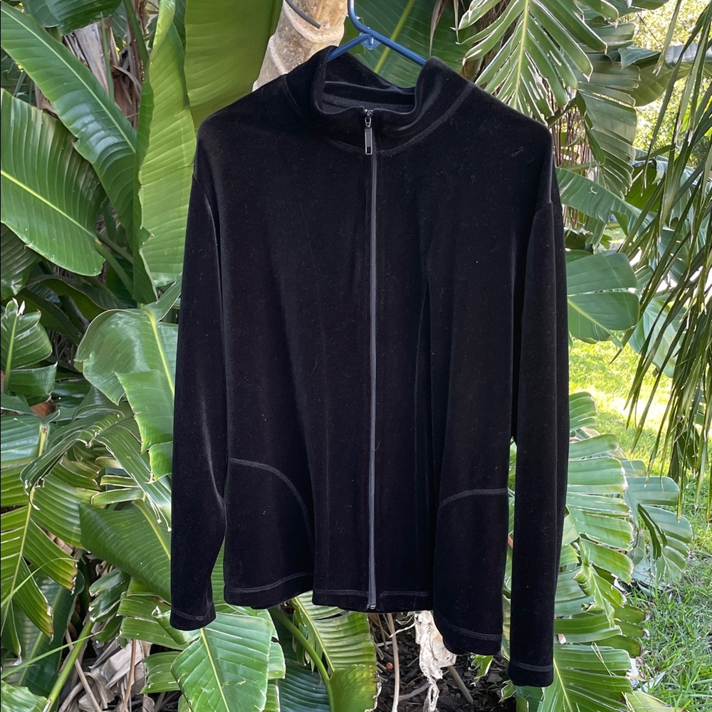 Chicos funnel, neck zip front stretch, velour jacket